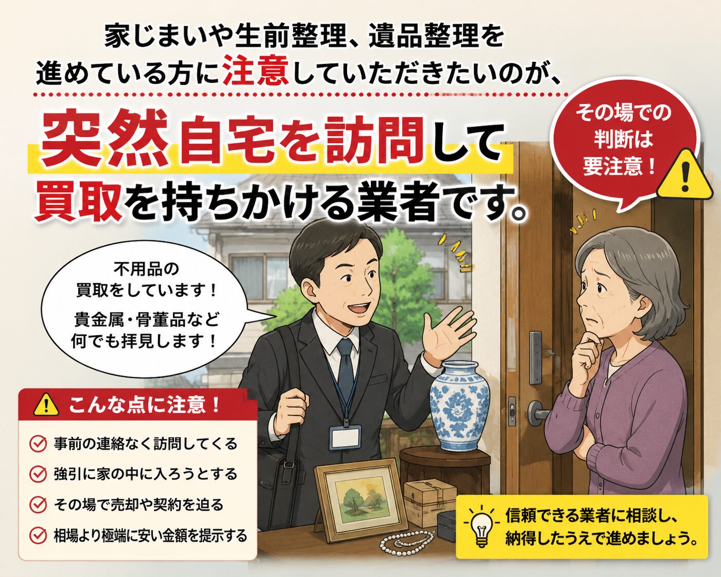 突然の訪問買取には注意が必要です